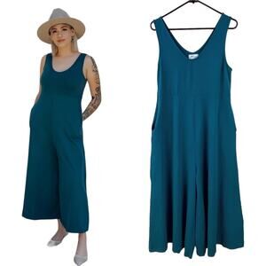Mien Lakeside Wide Leg Jumpsuit Size L Rich Teal Organic Cotton